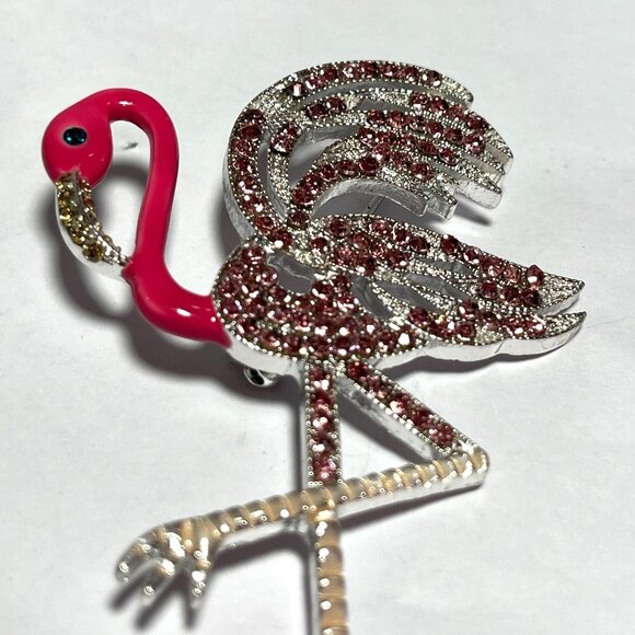Flamingo Rhinestone Enamel Lapel Pin Brooch - Picture 2 of 5
